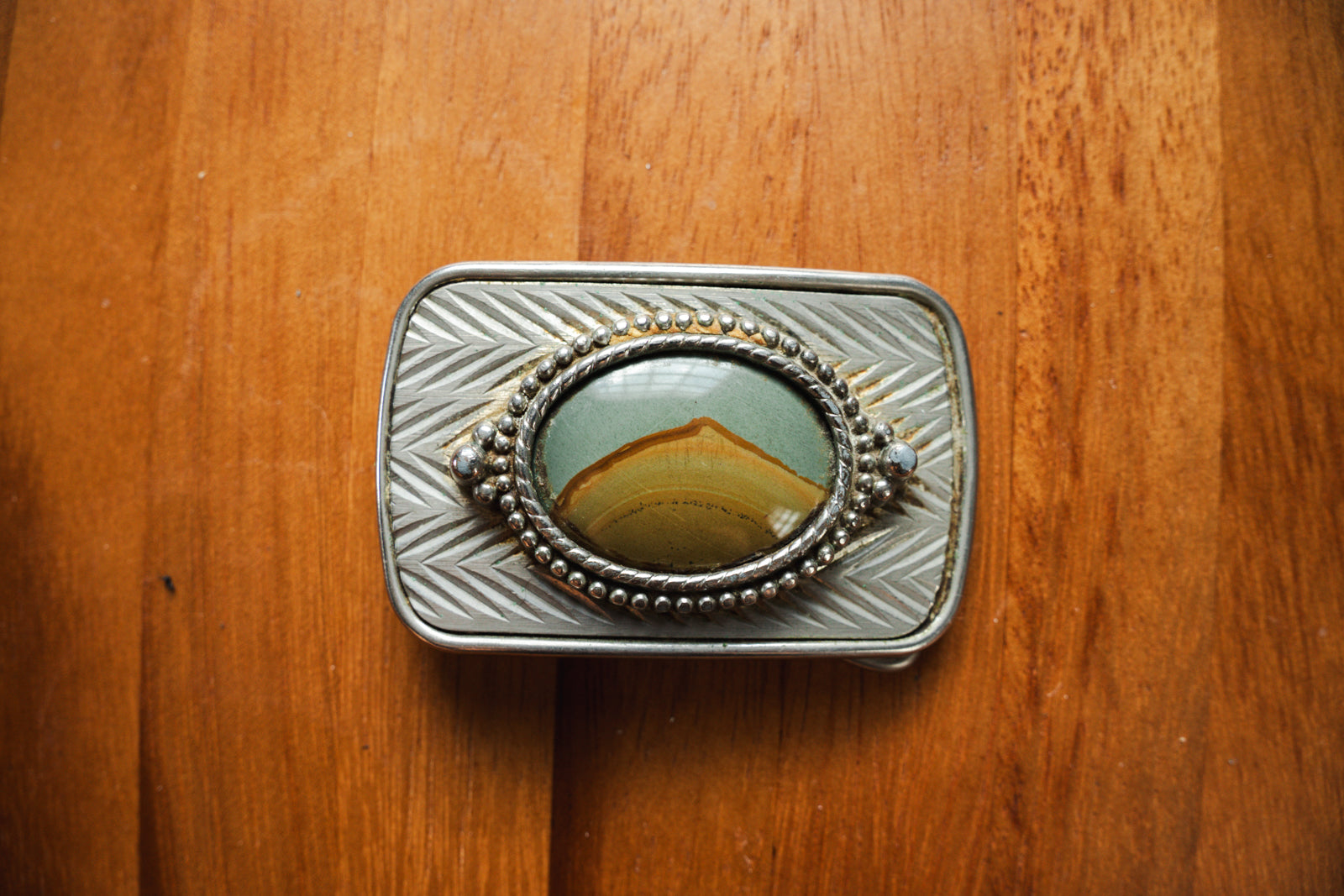 Silver Toned Vintage Agate Western Belt Buckle