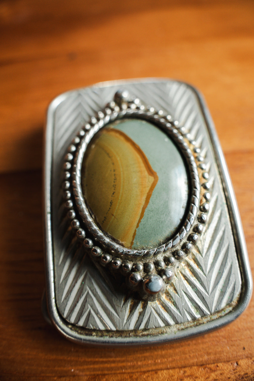 Silver Toned Vintage Agate Western Belt Buckle
