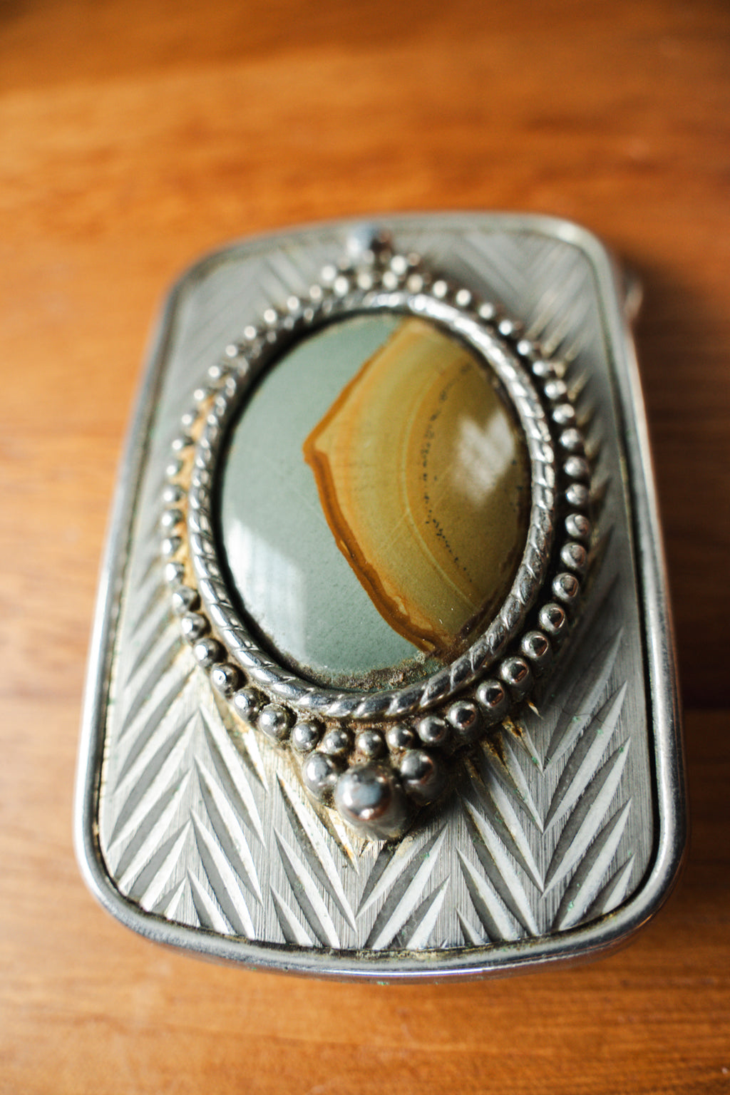 Silver Toned Vintage Agate Western Belt Buckle