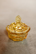 Vintage Yellow Fenton Cabbage Rose & Butterfly Candy Dish