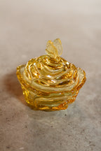 Vintage Yellow Fenton Cabbage Rose & Butterfly Candy Dish