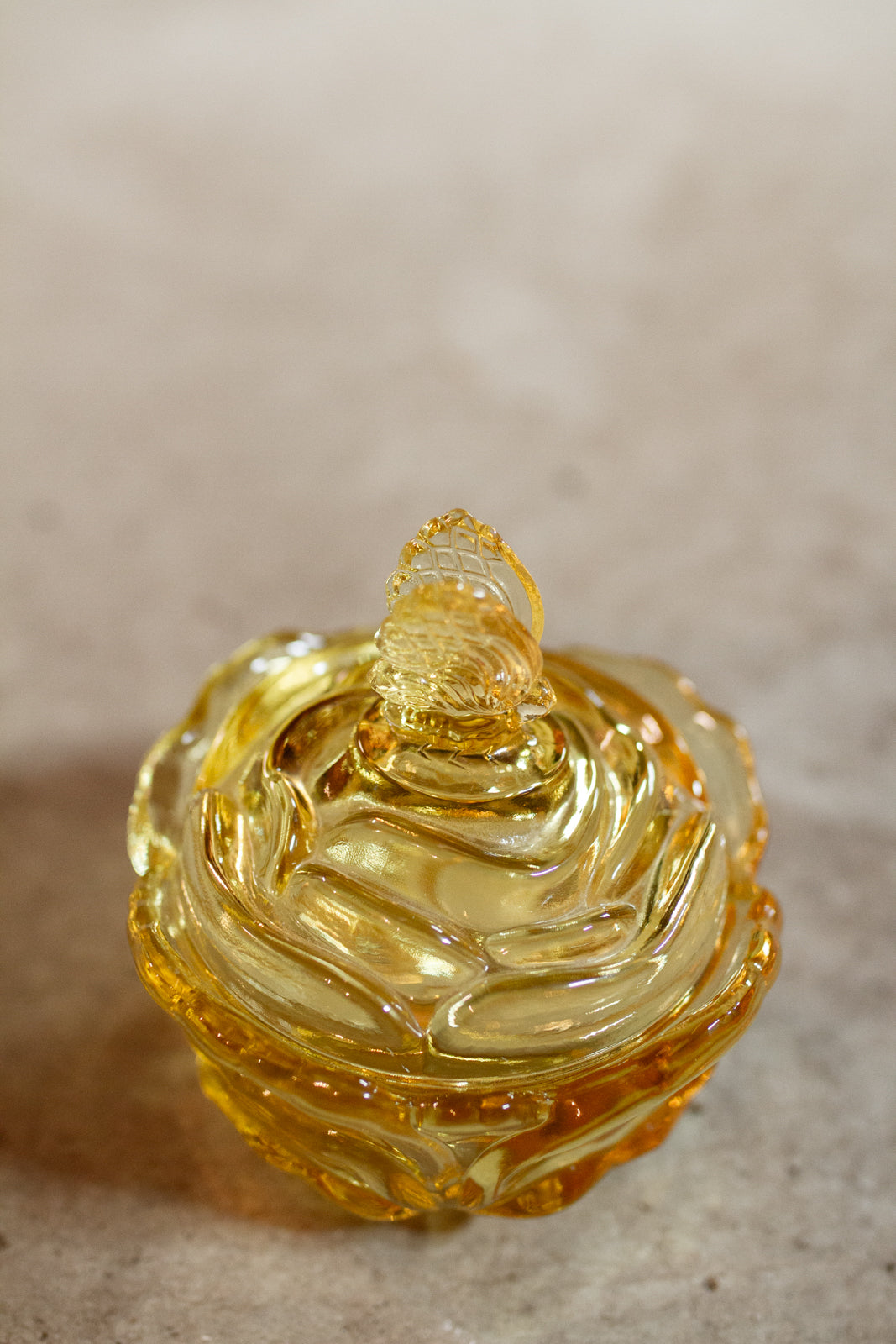 Vintage Yellow Fenton Cabbage Rose & Butterfly Candy Dish