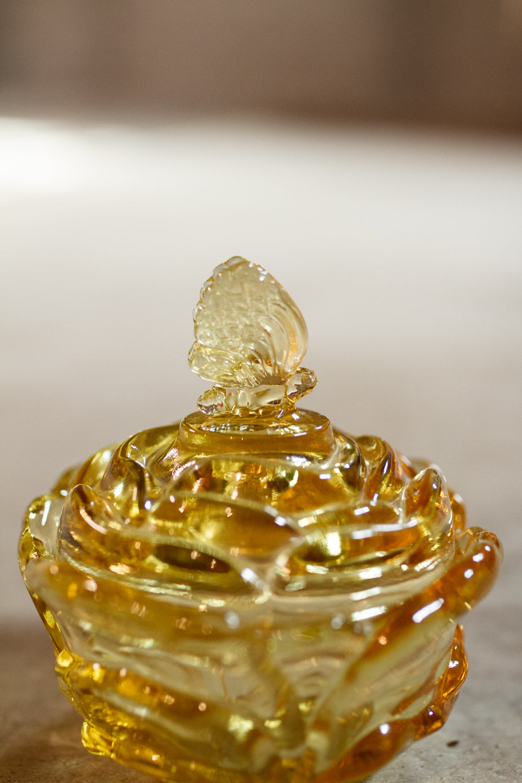 Vintage Yellow Fenton Cabbage Rose & Butterfly Candy Dish