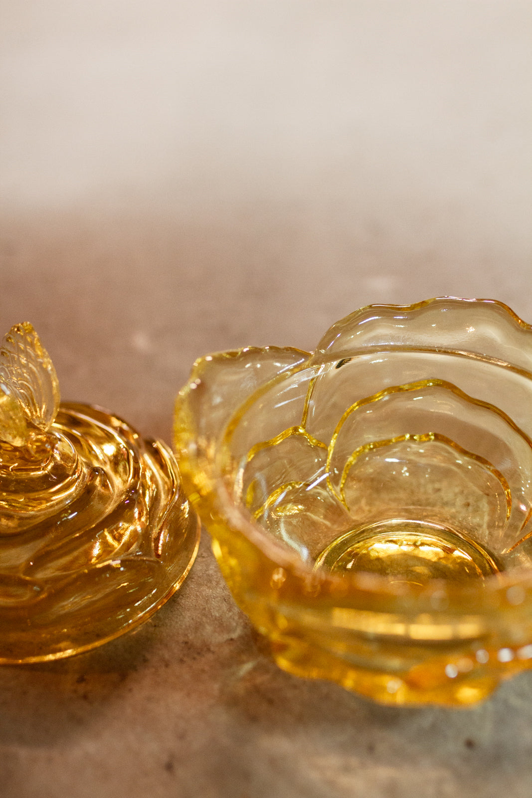 Vintage Yellow Fenton Cabbage Rose & Butterfly Candy Dish