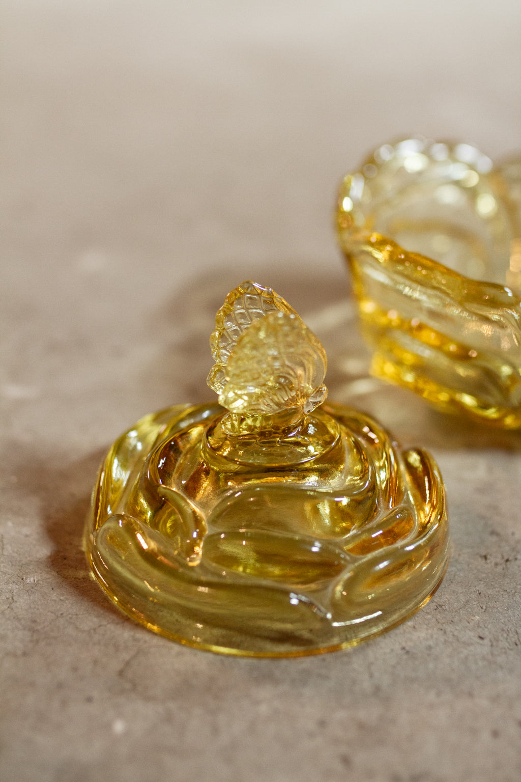 Vintage Yellow Fenton Cabbage Rose & Butterfly Candy Dish