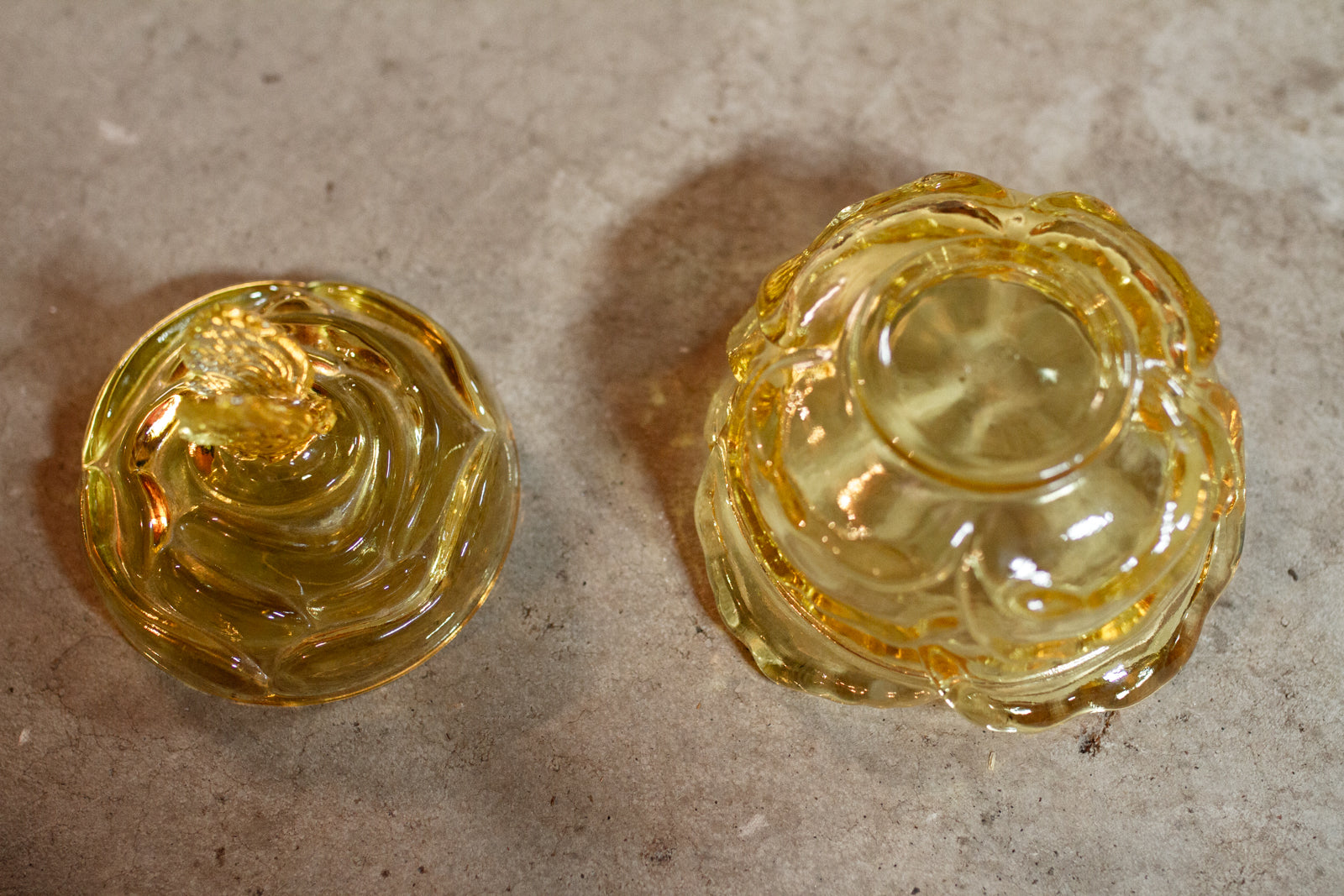 Vintage Yellow Fenton Cabbage Rose & Butterfly Candy Dish