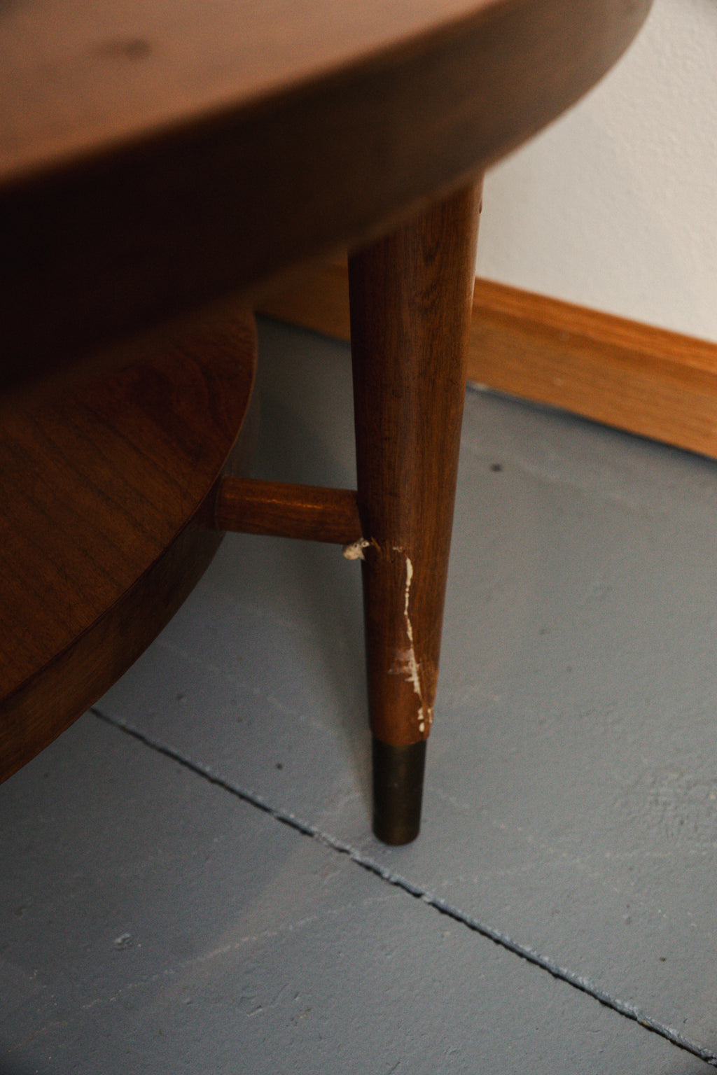 Vintage MCM Round Wood Coffee Table with Glass Top