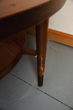 Vintage MCM Round Wood Coffee Table with Glass Top