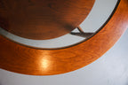 Vintage MCM Round Wood Coffee Table with Glass Top