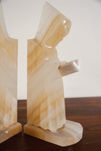 1950s Handcarved Monk Onyx Stone Bookends - Pair