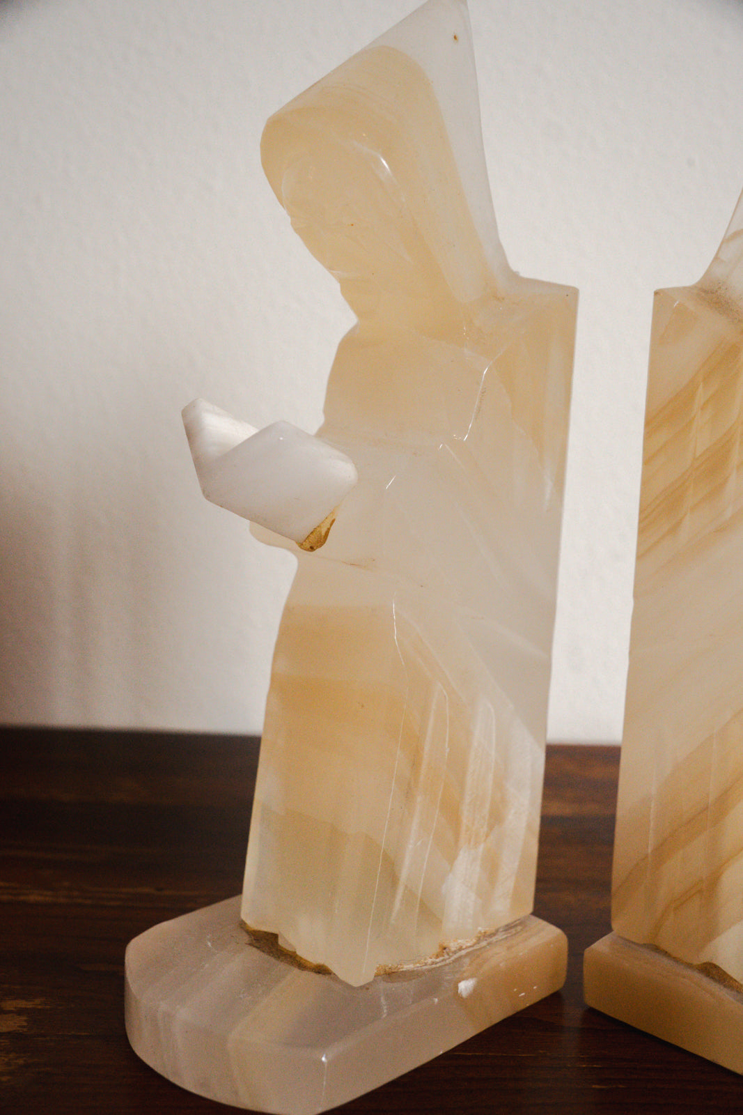 1950s Handcarved Monk Onyx Stone Bookends - Pair