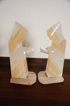 1950s Handcarved Monk Onyx Stone Bookends - Pair
