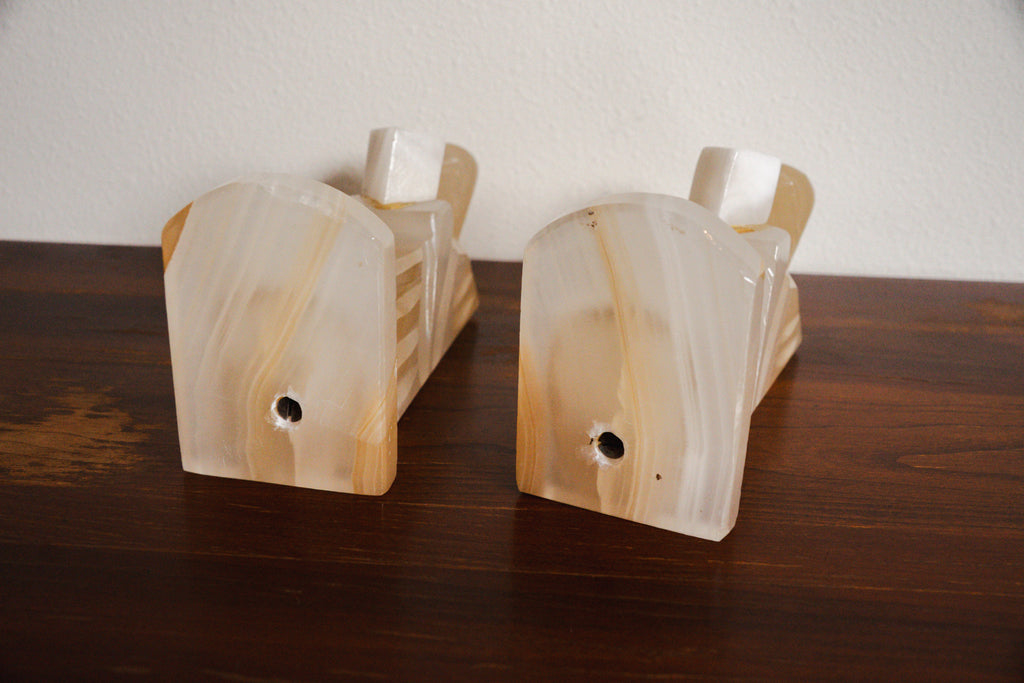 1950s Handcarved Monk Onyx Stone Bookends - Pair