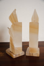 1950s Handcarved Monk Onyx Stone Bookends - Pair