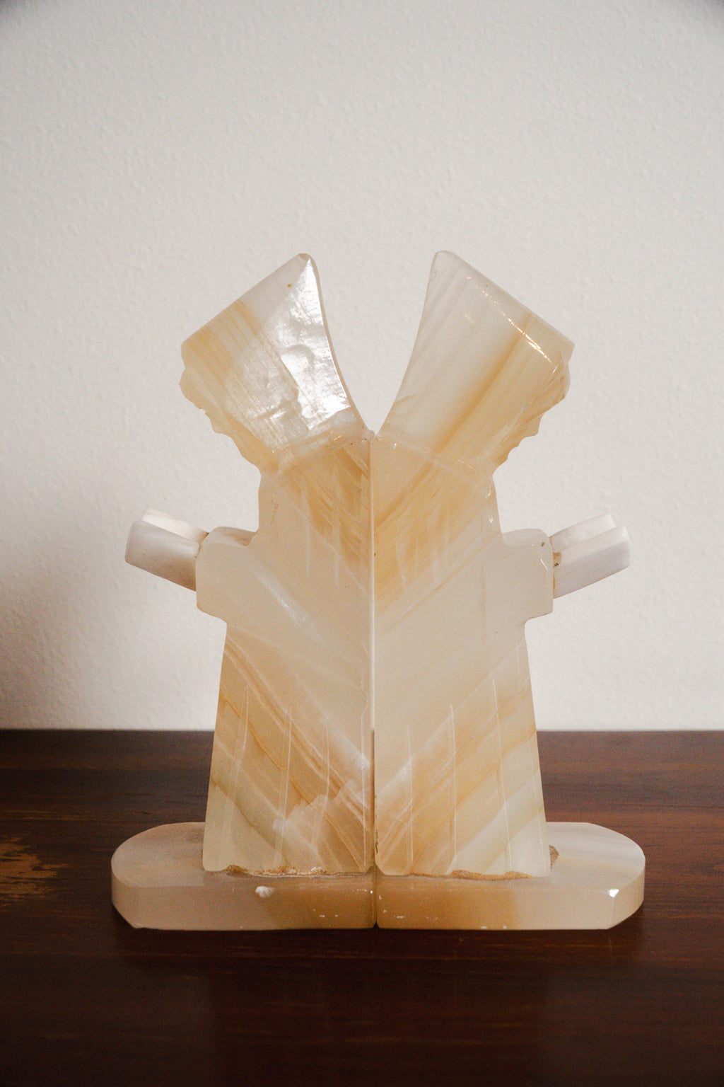 1950s Handcarved Monk Onyx Stone Bookends - Pair