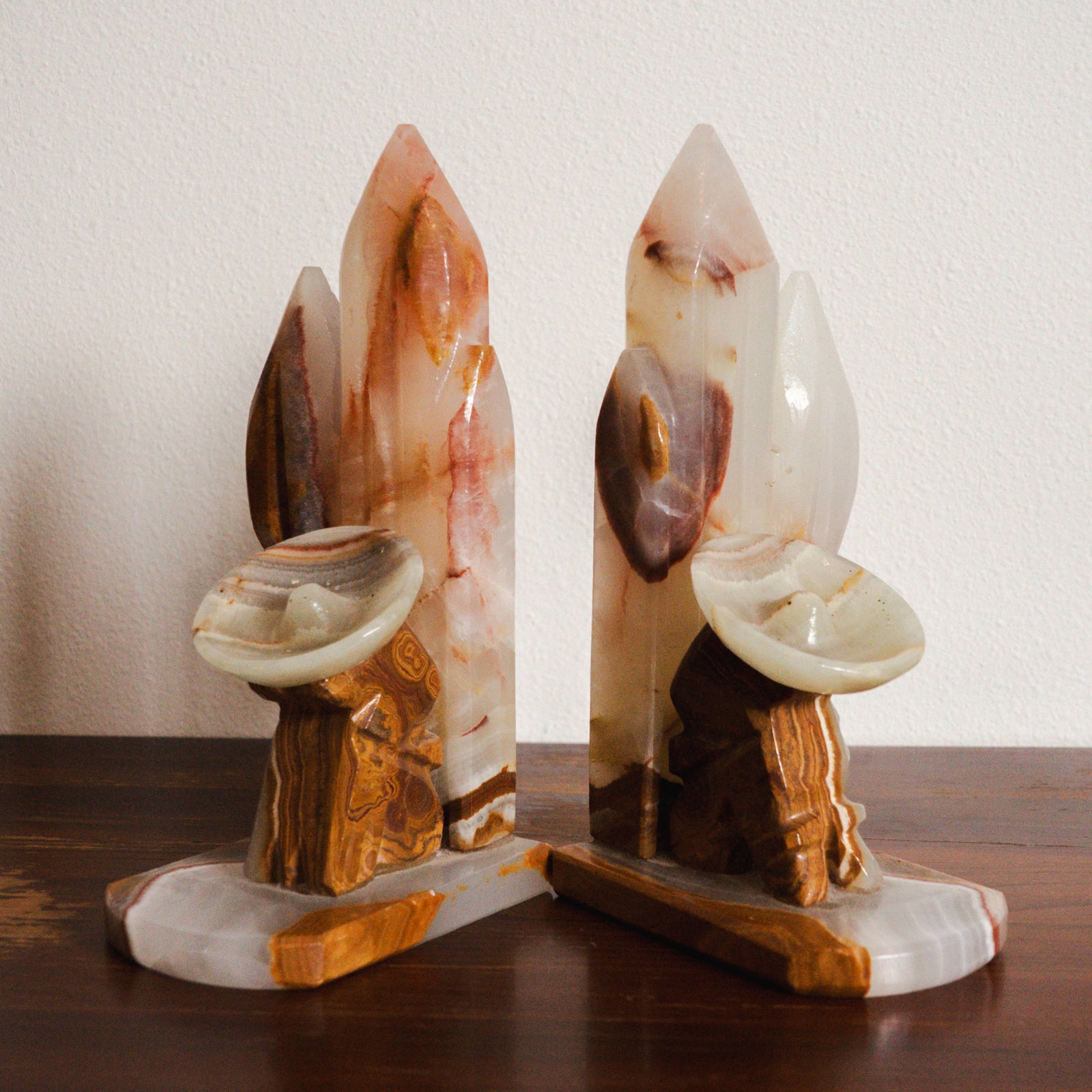 1950s Handcarved Seista Cowboy Cactus Onyx Stone Bookends - Pair