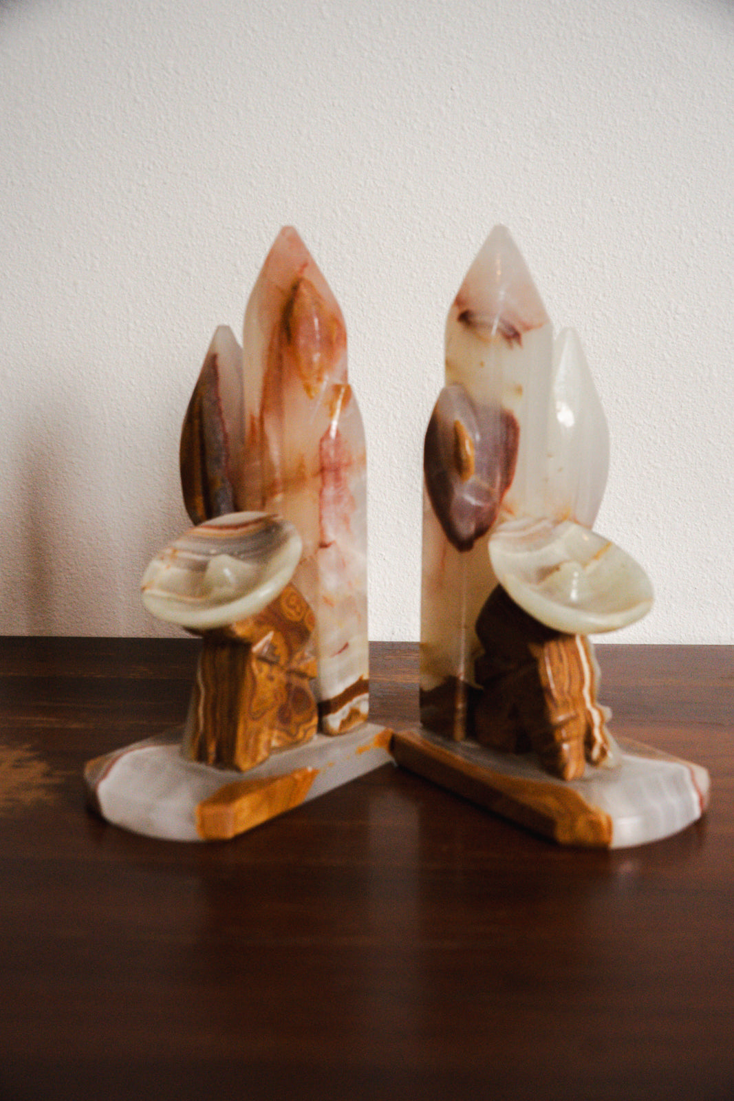 1950s Handcarved Seista Cowboy Cactus Onyx Stone Bookends - Pair