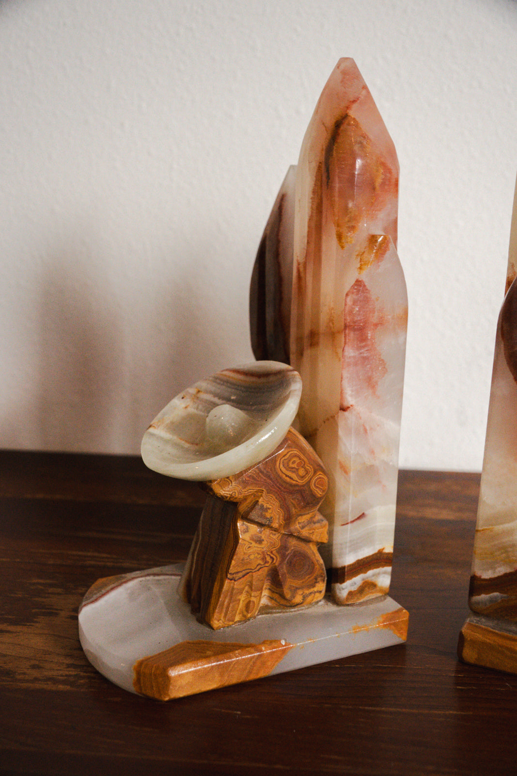 1950s Handcarved Seista Cowboy Cactus Onyx Stone Bookends - Pair