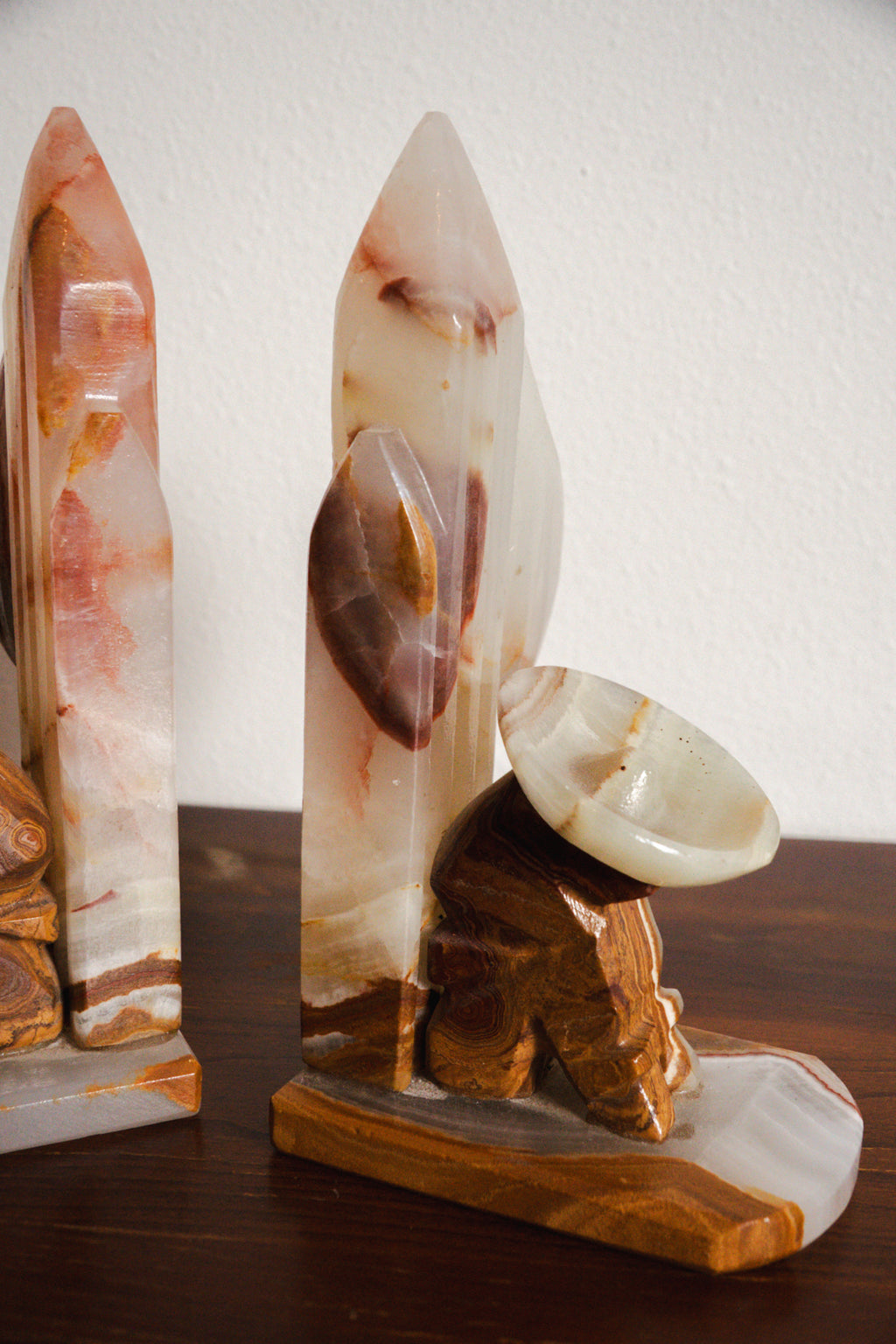 1950s Handcarved Seista Cowboy Cactus Onyx Stone Bookends - Pair