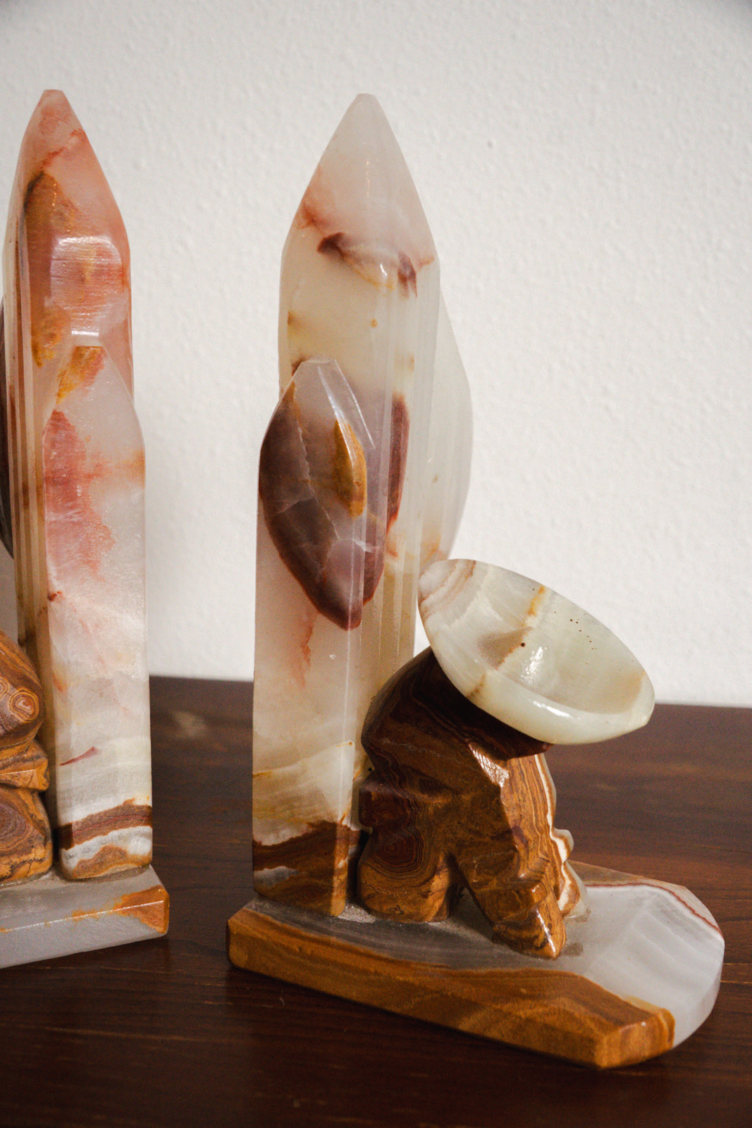 1950s Handcarved Seista Cowboy Cactus Onyx Stone Bookends - Pair