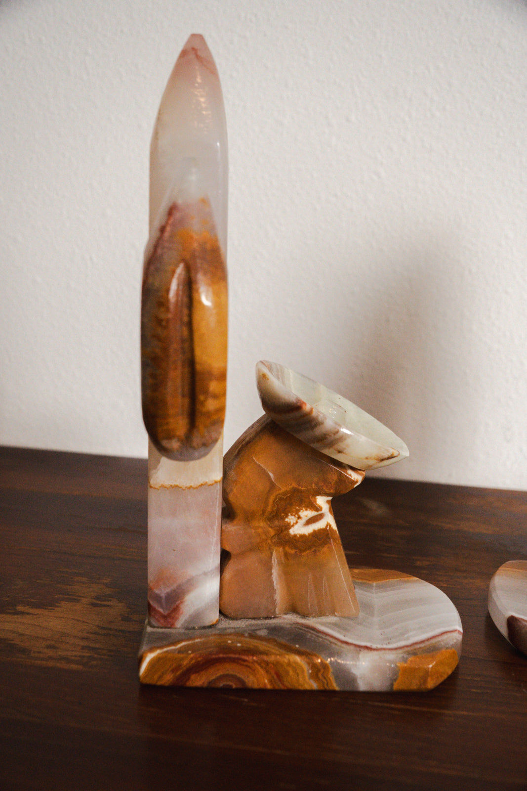 1950s Handcarved Seista Cowboy Cactus Onyx Stone Bookends - Pair