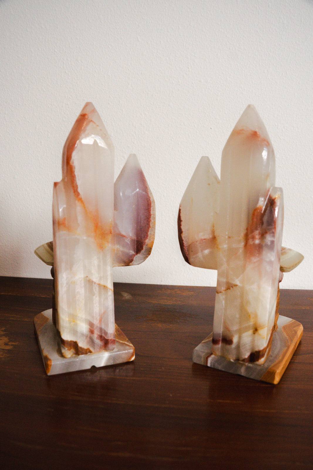 1950s Handcarved Seista Cowboy Cactus Onyx Stone Bookends - Pair