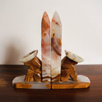 1950s Handcarved Seista Cowboy Cactus Onyx Stone Bookends - Pair