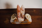 1950s Handcarved Seista Cowboy Cactus Onyx Stone Bookends - Pair