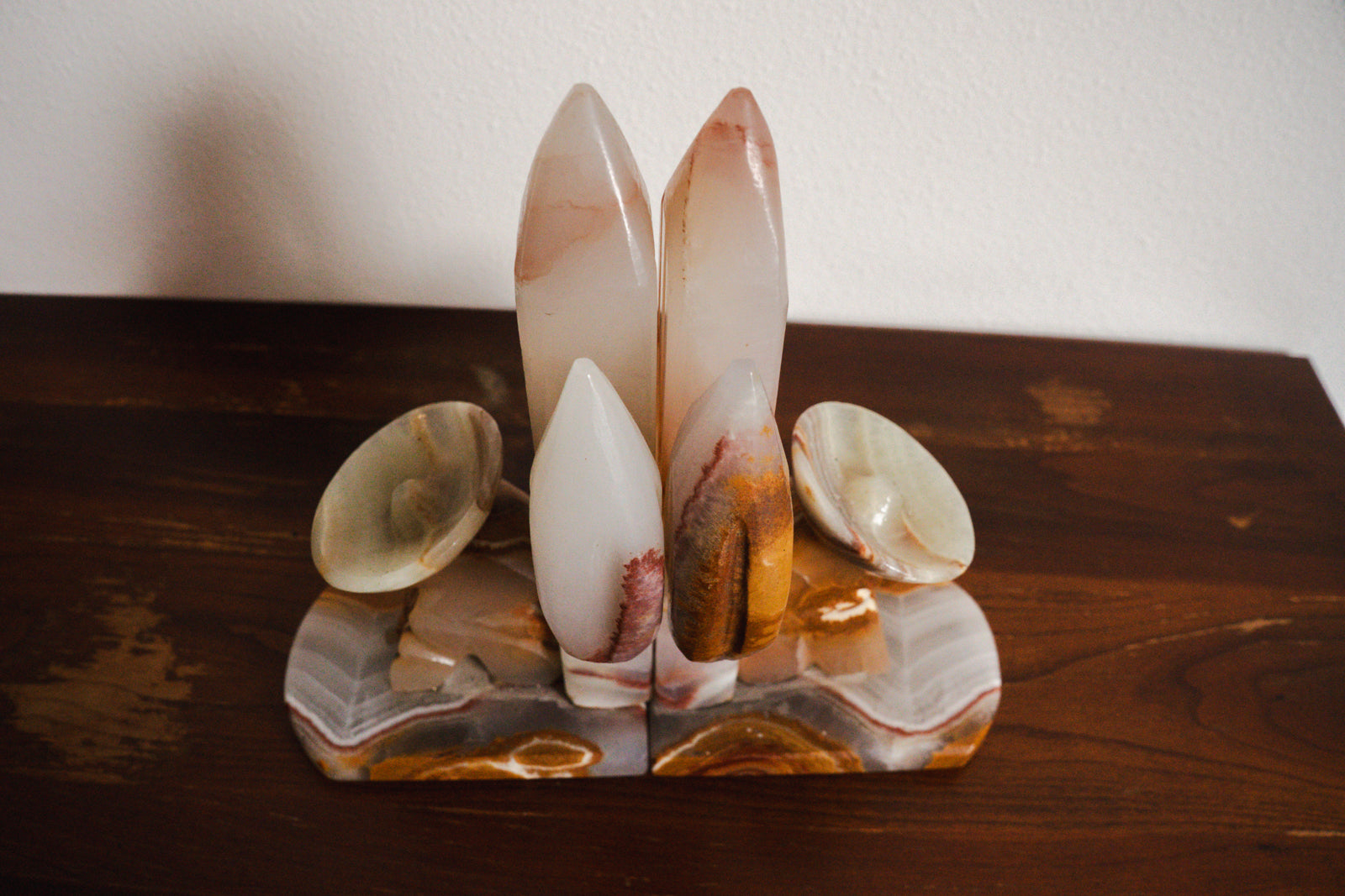 1950s Handcarved Seista Cowboy Cactus Onyx Stone Bookends - Pair
