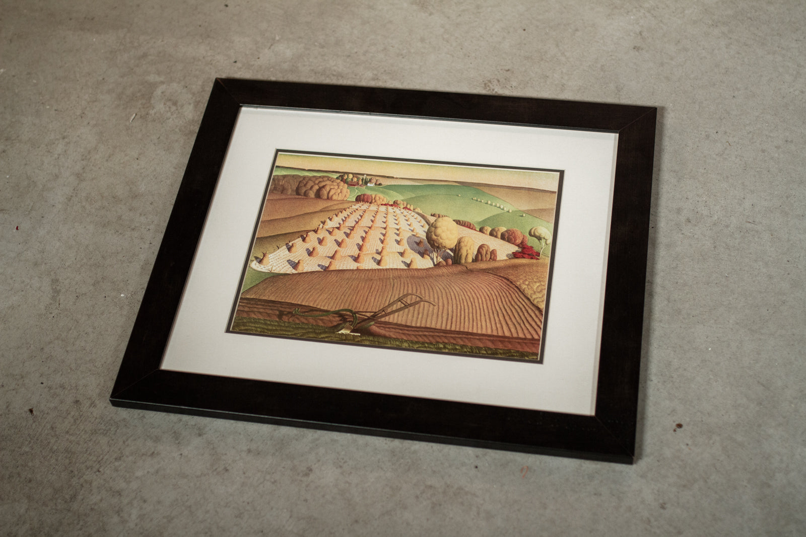 Framed Grant Wood Print "Fall Plowing" Artwork