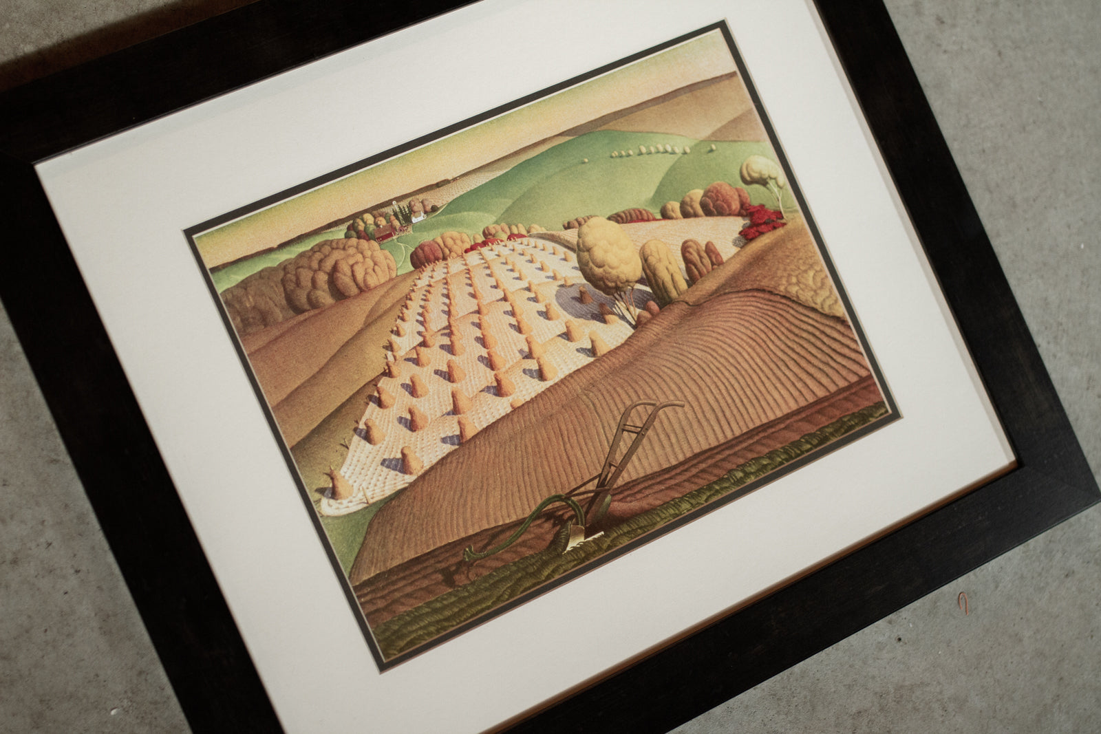 Framed Grant Wood Print "Fall Plowing" Artwork