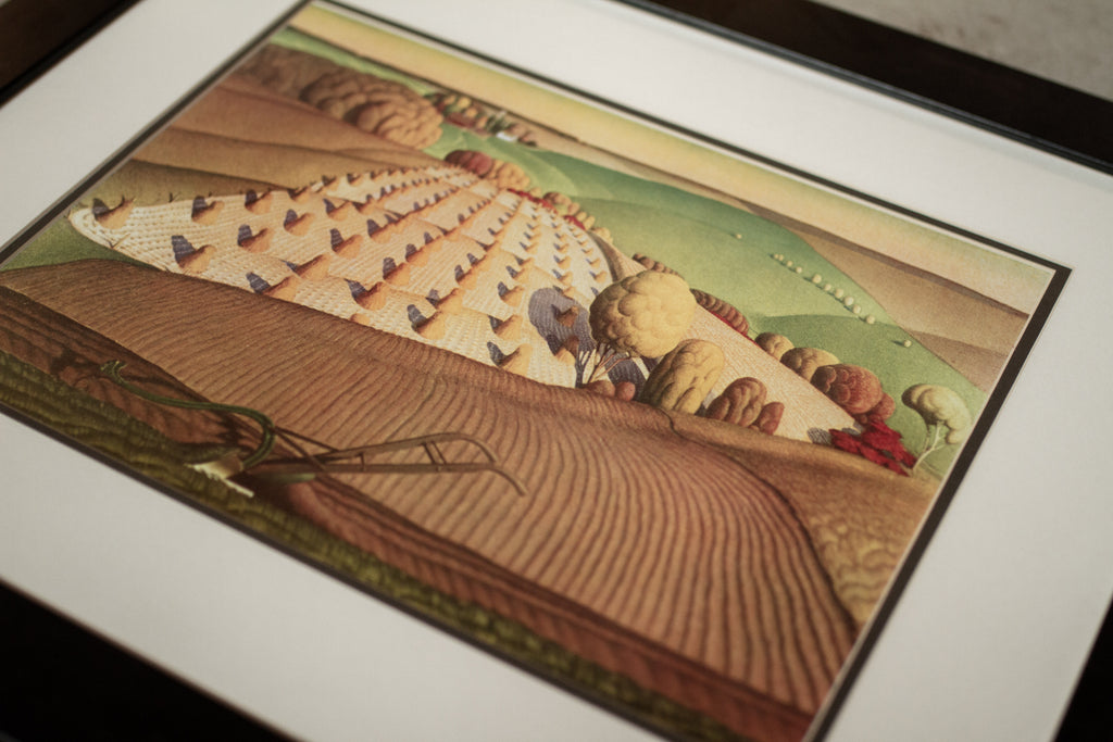 Framed Grant Wood Print "Fall Plowing" Artwork