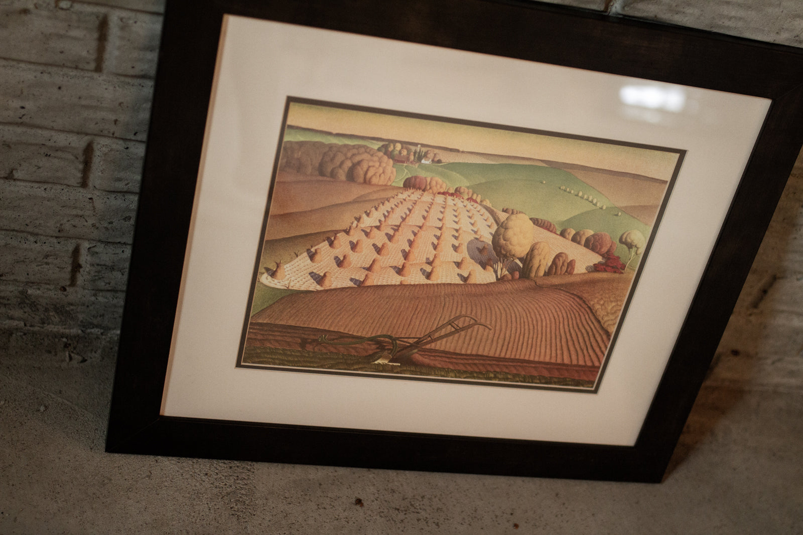 Framed Grant Wood Print "Fall Plowing" Artwork