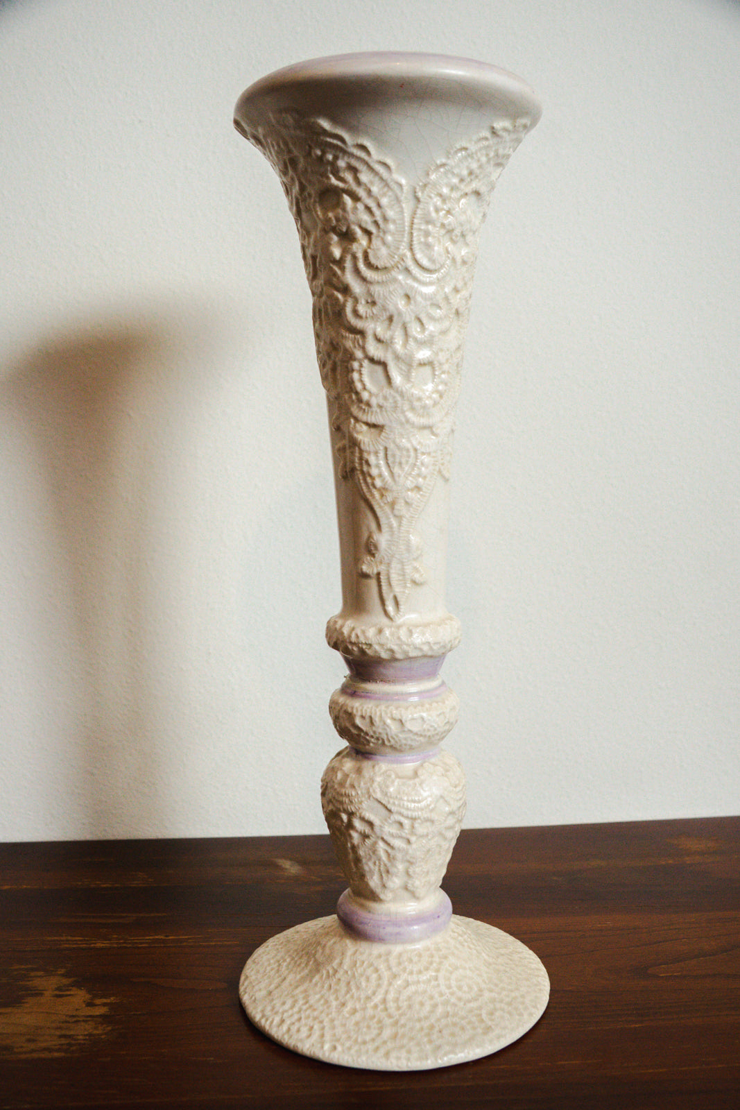 Vintage China Ivory & Lavender Tall Vase
