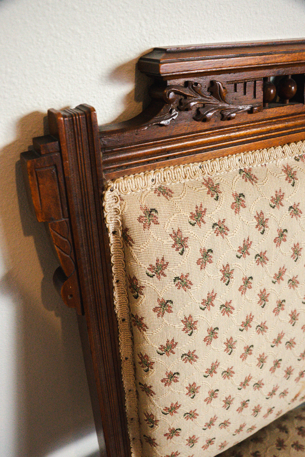Victorian Wood Floral Print Upholstered Chair