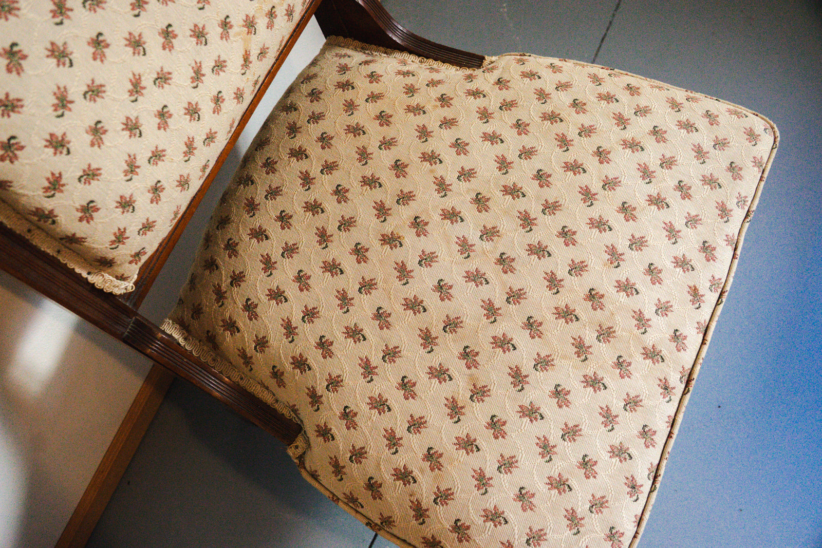 Victorian Wood Floral Print Upholstered Chair