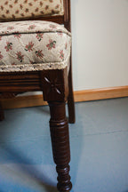 Victorian Wood Floral Print Upholstered Chair