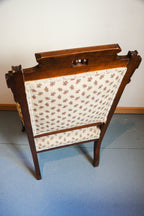 Victorian Wood Floral Print Upholstered Chair