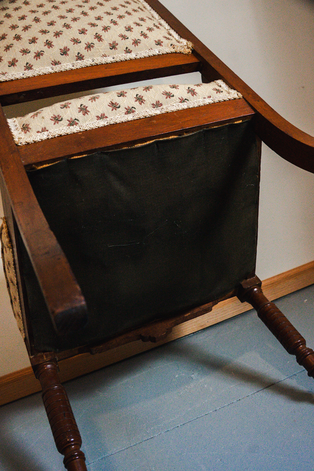 Victorian Wood Floral Print Upholstered Chair