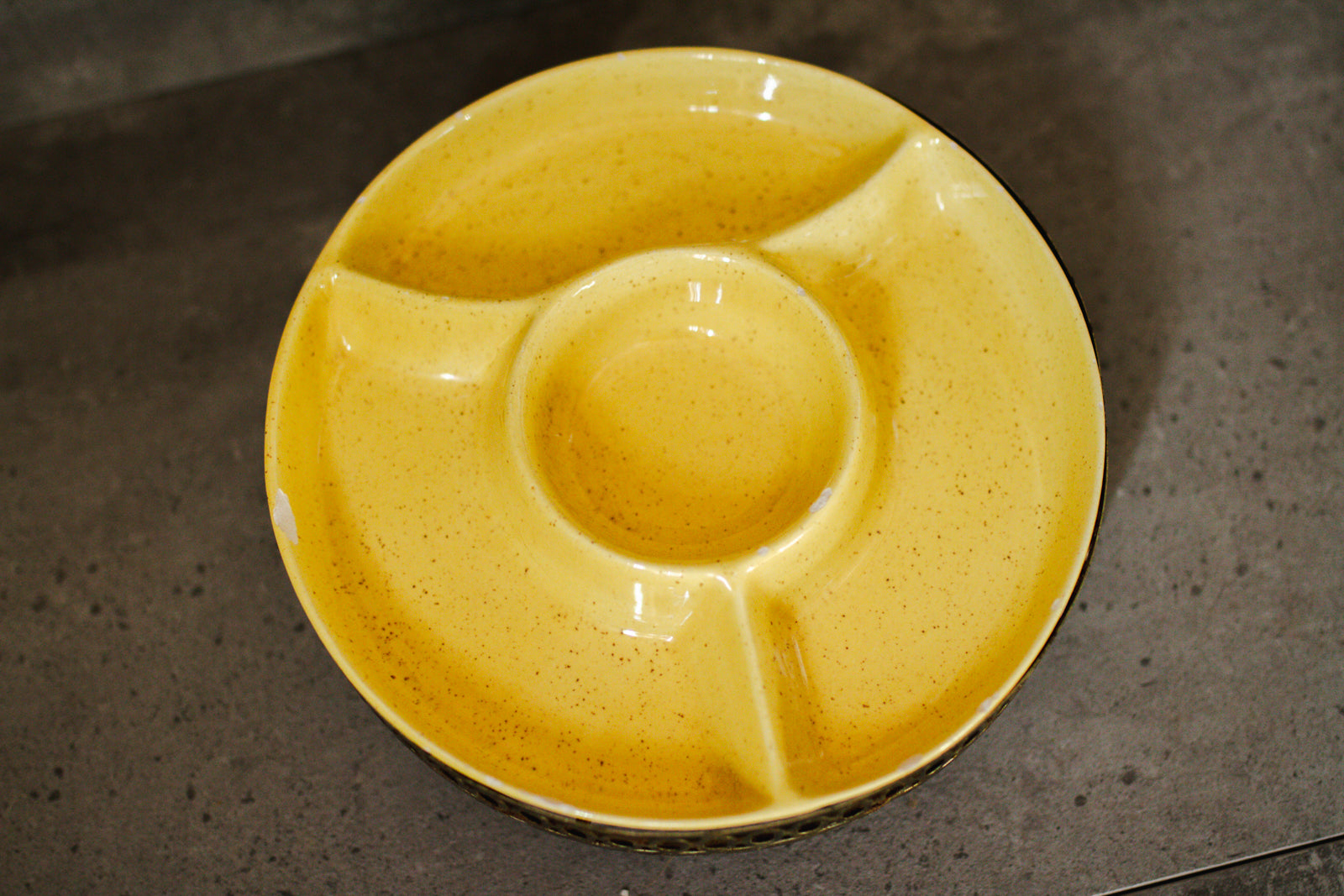 Vintage Speckled Yellow Don Jay California Pottery Lazy Susan California USA