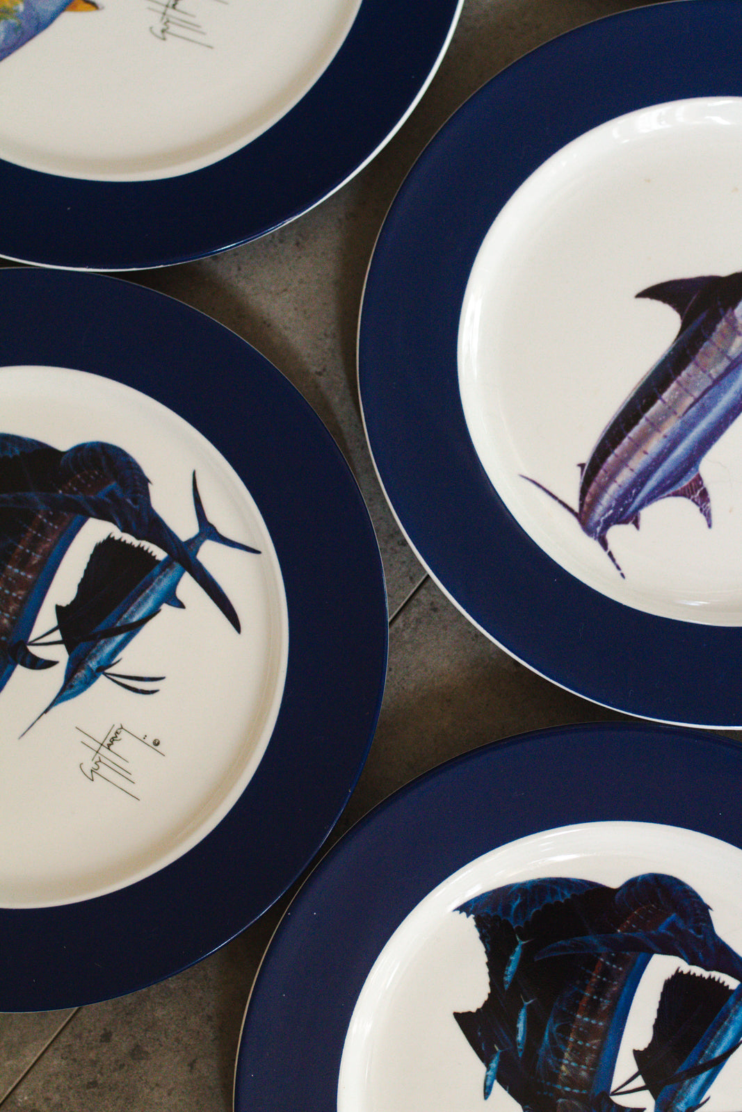 Guy Harvey Fish Plate Set of 6 Plates 8" Blue Rim Assorted Styles 2008 Edition