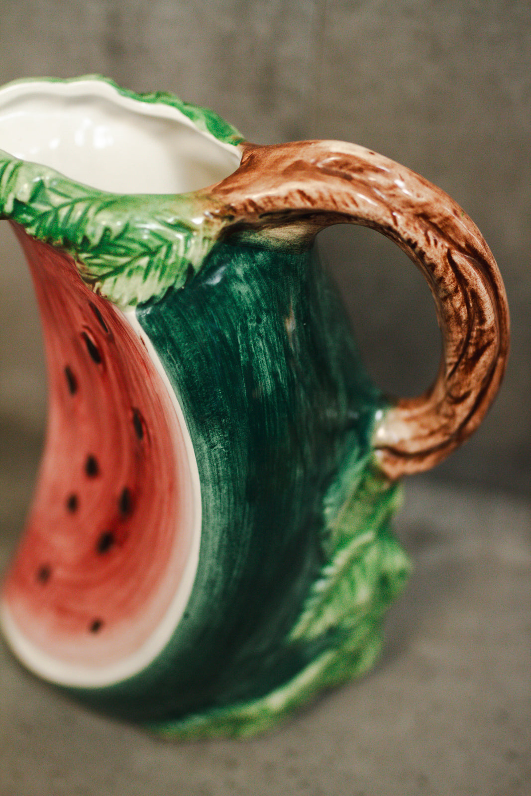 Bassano Vintage Italian Hand Painted Majolica Ceramic Watermelon Shaped Pitcher