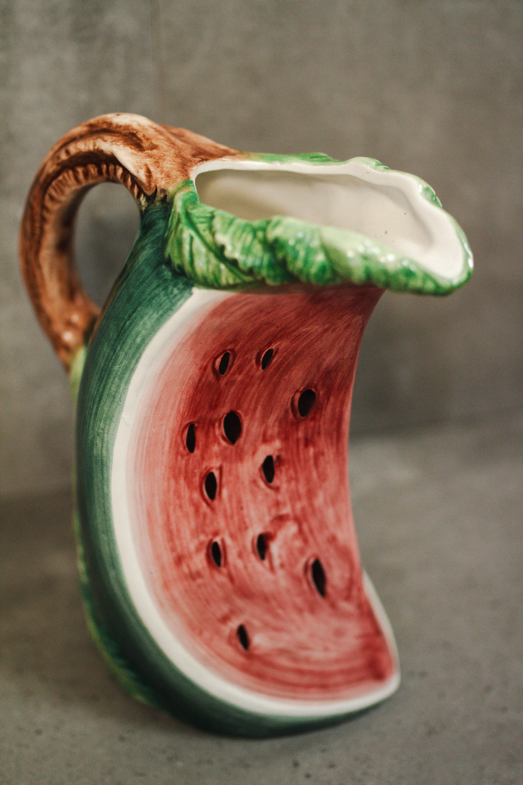 Bassano Vintage Italian Hand Painted Majolica Ceramic Watermelon Shaped Pitcher
