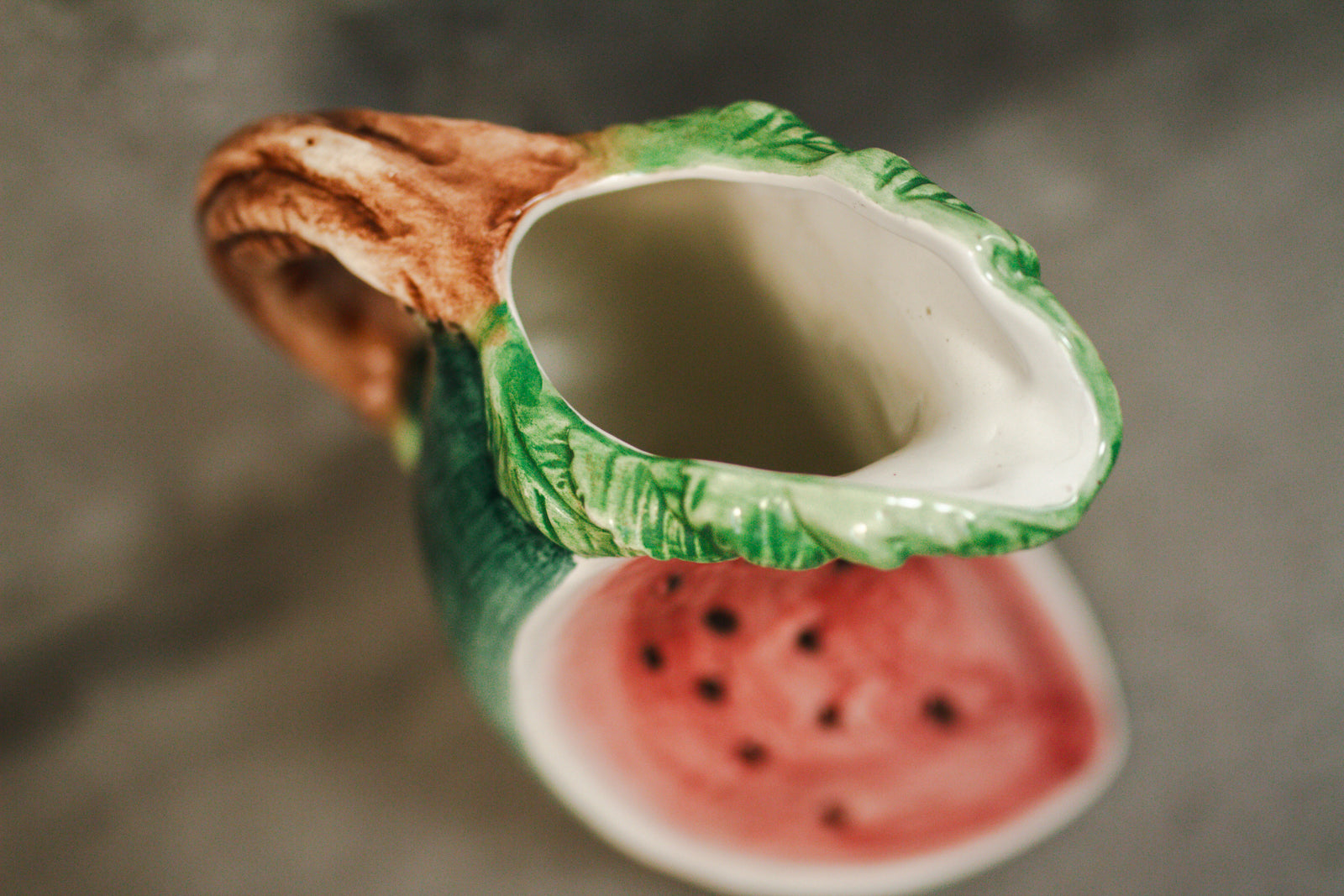 Bassano Vintage Italian Hand Painted Majolica Ceramic Watermelon Shaped Pitcher