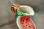 Bassano Vintage Italian Hand Painted Majolica Ceramic Watermelon Shaped Pitcher
