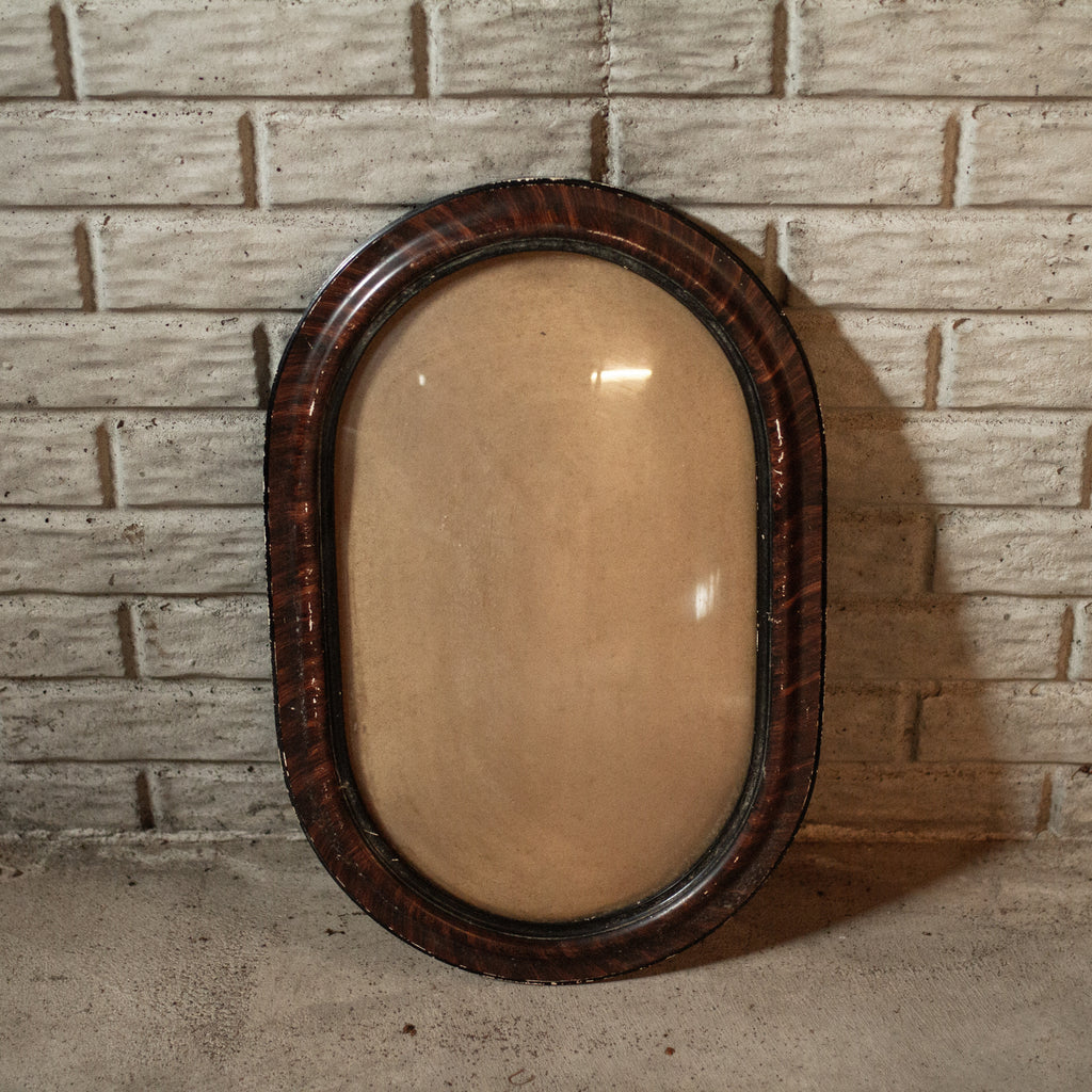 Antique Dome Bubble Glass Picture Frame Convex Painted Wood Grain