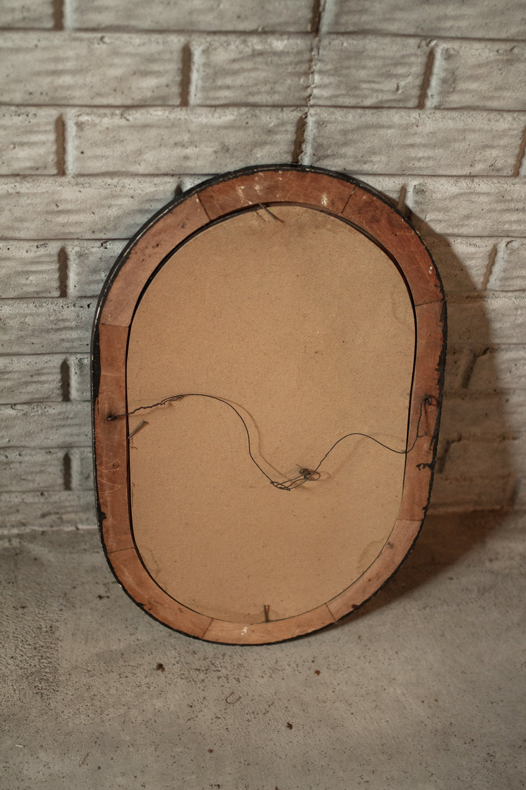 Antique Dome Bubble Glass Picture Frame Convex Painted Wood Grain