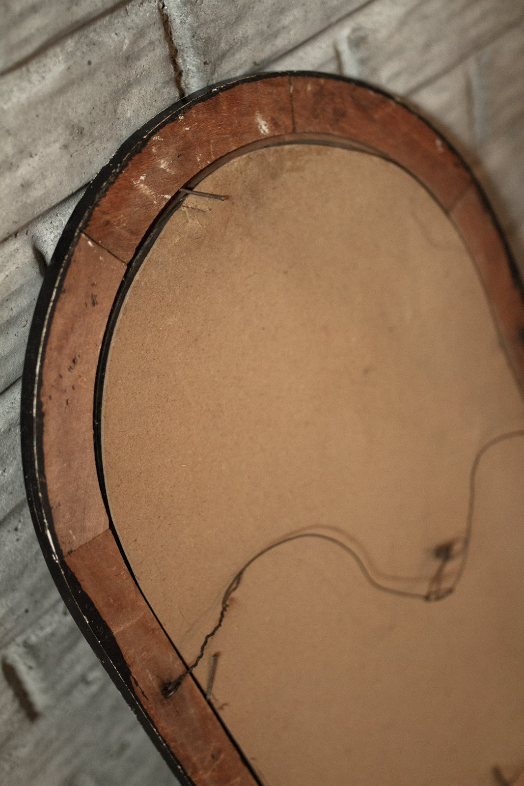 Antique Dome Bubble Glass Picture Frame Convex Painted Wood Grain