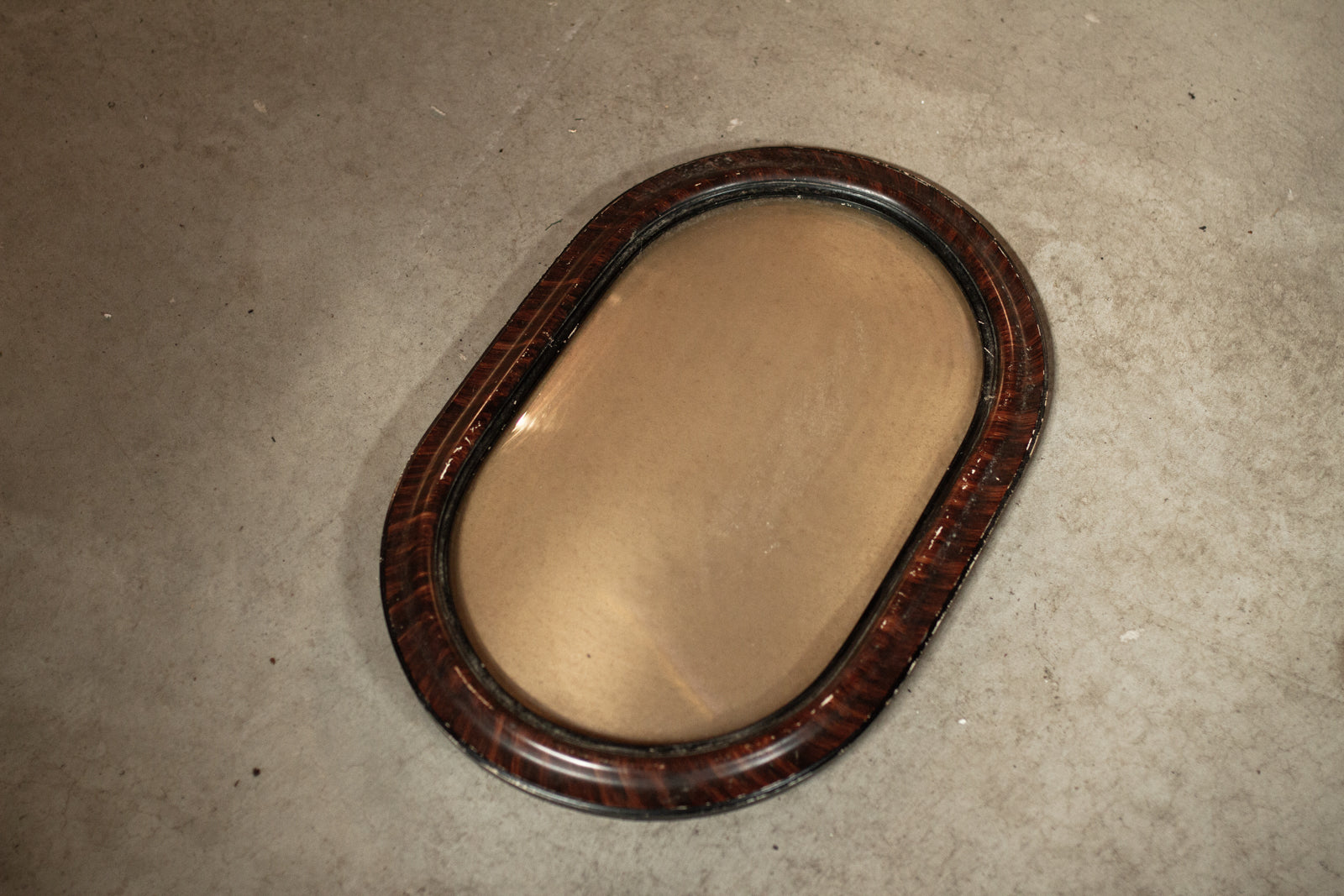 Antique Dome Bubble Glass Picture Frame Convex Painted Wood Grain