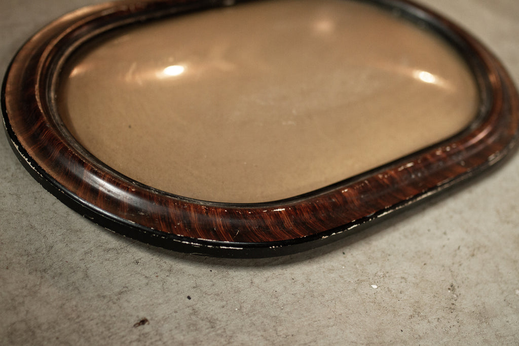 Antique Dome Bubble Glass Picture Frame Convex Painted Wood Grain